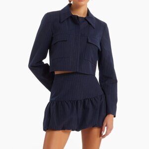 Amanda Uprichard Sanders Jacket Cropped Navy Blue Pinstripe - current style!